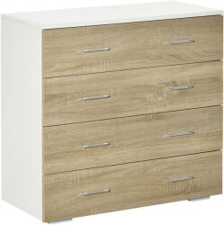 HOMCOM Comodă cu 4 Sertare, Mânere din Aluminiu și Structură din Lemn, 76x35x72cm, Alb și Stejar | Aosom Romania (831-385AK) Comoda