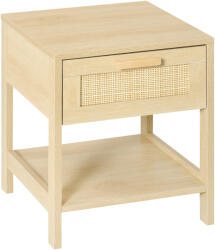 HOMCOM Noptieră Modernă din MDF, Design cu Sertar și Raft pentru Depozitare, 40x40x48 cm, Culoare Lemn Natur | Aosom Romania (831-380)