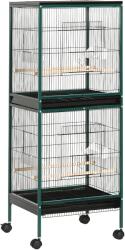 PawHut Colivie cu Două Nivele pentru Păsări, cu 4 Uși și Roți, 2 Tăvi Glisante pentru Întreținere Ușoară, 51, 5L x 50l x 140H cm | Aosom Romania (D10-074GN)