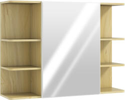 HomCom Dulap cu Oglindă pentru Baie cu Dulăpior și 6 Compartimente Deschise 80x20x59cm Lemn | Aosom Romania (834-867V00ND)