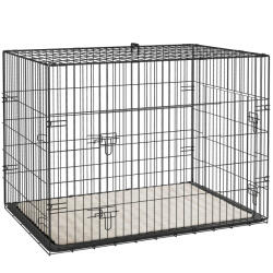 PawHut Cușcă cușcă de transport pliabilă pentru câini cu mânerie, tavă detașabilă, pernă inclusă 91 x 62 x 68 cm negru | Aosom Romania (D00-033V00BG)
