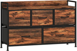 HOMCOM Comodă, mobilier de depozitare cu 5 sertare pliabile din țesătură, blat și cadru din oțel, 98 x 29 x 63 cm, maro rustic | Aosom Romania (831-755V00RB) Comoda