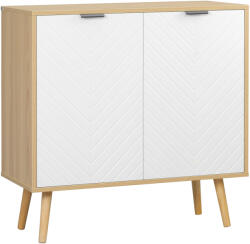 HOMCOM Dulap Modern HOMCOM cu Rafturi Reglabile, Design Anti-Inclinare, Mult Spațiu de Depozitare, PAL, Natural și Alb, 77x35x77, 5cm | Aosom Romania (838-155) Comoda