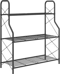 Outsunny Suport pentru Plante Vertical cu 3 Niveluri, cu Suporturi Laterale în X, Suport Ghivece cu Mânere Integrate din Metal pentru Interior și Exterior, 69x28.5x78 cm, Negru | Aosom Romania (84H-531V00BK)