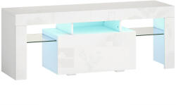 HomCom Dulap TV, mobilier TV cu iluminare LED RGB, finisaj ultra-lucios, rafturi din sticlă securizată, 120x34x45cm, alb | Aosom Romania (83B-518V90WT)