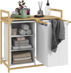 HOMCOM Coș pentru Rufe cu 2 Saci Detașabili, Dulap pentru Rufe de Baie cu Mânere și Raft din Bambus, 70x36x70 cm, Alb | Aosom Romania (850-328V00WT)