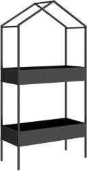 Outsunny Suport plante 2 niveluri în formă de casă, înalt 150 cm, suport flori cu cârlig, metal, Negru | Aosom Romania (84H-517V00BK)