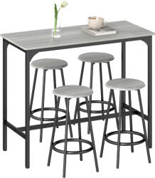 HOMCOM Set Masă de Bar și 4 Scaune cu Suport pentru Picioare, 110x50x89.5 cm, Gri | Aosom Romania (835-890V00GY)