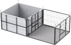 PawHut Cușcă de fătare pentru pui, box parc pentru pui cu 7 panouri, 2 compartimente, saltea lavabilă, 203x102x60cm Negru | Aosom Romania (D06-246V10BK)