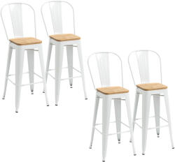 HOMCOM Set de 4 taburete de bar industrial cu spătar suport pentru picioare înălțime 76 cm oțel crem | Aosom Romania (835-762V00CW)
