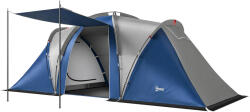 Outsunny Cort de Camping cu Dublu Strat Tip Tunel Familial 4-5 Persoane 2 Camere și Living pentru 12 Persoane Albastru | Aosom Romania (A20-579V00NU) Cort
