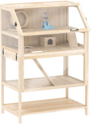 PawHut Cușcă pentru hamster din lemn 3 etaje Cușcă pentru rozătoare cu podea detașabilă Raft Roată Balansoar Rampă Căsuță 80x53x117cm Lemn natural | Aosom Romania (D51-511V90ND)