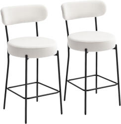 HOMCOM Set de 2 taburete de bar din țesătură bouclette, scaune de bar cu spătar curbat, suport picioare, 49x52x95cm, crem | Aosom Romania (83A-347V00CW)