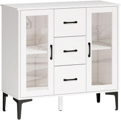 HOMCOM Bufet modern cu uși Soft-Close, bufet cu 3 sertare, 2 uși din sticlă, rafturi reglabile, MDF, Alb | Aosom Romania (83A-369V90WT) Comoda