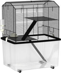PawHut Cușcă pentru hamster cușcă rozătoare 3 etaje cu roți platformă și scară din sârmă de oțel 57 x 43 x 74 cm negru | Aosom Romania (D51-431V01BK)
