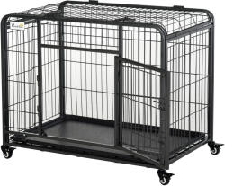 PawHut Tarc pentru caini pliabil, ușă dublă cu blocare 4 roți cu frână și fund detașabil, 109.5x71x78cm, Negru | Aosom Romania (D02-052)