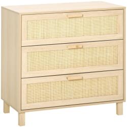 HOMCOM Casetiera cu 3 din lemn si ratan pentru camera de zi si dormitor, 80x40x80cm Culoare Lemn Natural | AOSOM. ro (831-378) Comoda