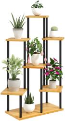 Outsunny Suport pentru plante cu 7 niveluri pentru interior și exterior, stand plante din oțel și lemn, lemn natural | Aosom Romania (84H-214V00ND)