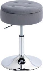 HOMCOM Round Bar Stool, Height Adjustable Swivel Pub Chair with Storage and Metal Base, Backless Tufted Makeup Stool for Breakfast Counter, Kitchen Island, Bedroom, Living Room, Grey | Aosom Romania (83A-407