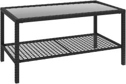 Outsunny Măsuță de Cafea din Ratan pe 2 Niveluri cu Raft, Blat din Sticlă Securizată, Măsuță de Exterior cu Cadru din Oțel, 92x50x45 cm, Negru | Aosom Romania (867-305V00BK) Masa de cafea