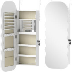 HOMCOM Oglindă-dulap pentru bijuterii cu lumină LED montabilă pe perete sau pe ușă cu încuietoare Oglindă întreagă Alb | Aosom Romania (83D-142V00WT)