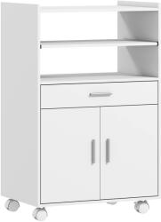 HomCom Dulap pentru Cuptorul cu Microunde cu Roți, Bufet de Bucătărie cu Sertar, Blat pentru Electrocasnice, Dulap cu 2 Uși, Raft Glisant și Raft Deschis, Cărucior de Bucătărie pentru Sufragerie, 59x40x92cm,
