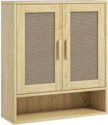 HomCom Mobilier de baie de perete dulap wc suspendat cu uși duble și raft deschis 59 x 20 x 66, 5 cm efect lemn de stejar | Aosom Romania (837-519V80AK)