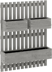 Outsunny Jardinieră murală tip grădină cu 3 bazine din lemn masiv detașabile, țesătură nețesută, 60 x 16 x 80 cm gri | Aosom Romania (845-796V00GY)