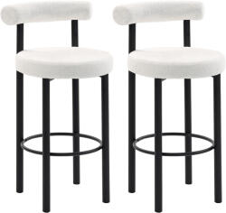 HOMCOM Set de 2 taburete de bar, scaune de bar din țesătură bouclette cu spătar curbat, suport pentru picioare, 50x52, 5x98cm, crem | Aosom Romania (83A-454V00CW)
