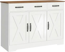 HOMCOM Bufet de bucătărie, mobilier de depozitare cu 3 uși tip hambar, 2 sertare și rafturi reglabile, 108 x 40 x 81 cm, alb | Aosom Romania (83A-462V81WT) Bufet
