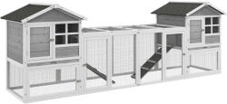 PawHut Adapost Lemn Iepuri Exterior 2 Custi Zona Deschisa Imprejmuita Usi Rampe 259x64x92 cm Gri | Aosom Romania (D51-301V02GY)
