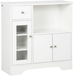 HOMCOM Credență Bufet cu Compartiment Deschis, Sertar, 3 Rafturi și Dulap cu 2 Uși, din Lemn, 80x30x82 cm, Alb | Aosom Romania (835-692V00WT) Bufet