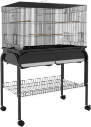 PawHut Colivie pentru Păsări de Interior cu Tăviță, Raft și Roți, Volieră din Oțel pentru Perusi, Canari, Nimfe și Papagali, Negru, 85 x 49 x 119 cm | Aosom Romania (D10-100V00BK)