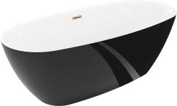 Mexen Luvo Slim, szabadon álló kád 170 × 75 cm, fehér-fekete, rozéarany túlfolyóval, 52801707575-60 (52801707575-60)
