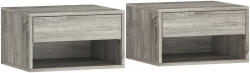 HOMCOM Set de 2 noptiere murale, noptiere, sertar, compartiment deschis, blat, 37 x 32 x 21 cm, gri | Aosom Romania (831-630V81GY)