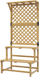 Outsunny Suport pentru plante, raft pentru flori, 2 niveluri, cu spalier și acoperiș, lemn de brad, 75x50x166cm, galben | Aosom Romania (84H-116V01YL)