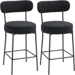 HOMCOM Set 2 scaune de bar cu șezut tapițat și suport pentru picioare, tapițerie fleece, cadru metalic, Negru | Aosom Romania (83A-347V00BK)