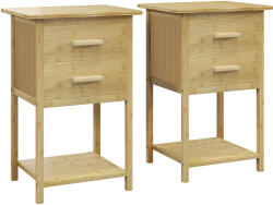 HOMCOM Noptiere, 2 piese, cu 2 Sertare și Poliță de Jos în Stil Nordic, Noptiere Moderne din Bambus, 40x34x60 cm, Lemn Natural | Aosom Romania (831-742V00ND)