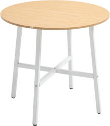 HomCom Masă de sufragerie, stil industrial, design rotunjit, stabilă până la 60 kg, Ø80 x 76H cm, lemn natural/Alb | Aosom Romania (835-935V00ND)