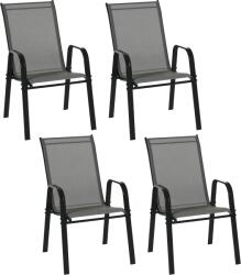 Outsunny Set de 4 Scaune de Grădină Stivuibile, Scaune de Exterior cu Cotiere din Metal și Țesătură Respirabilă, 54x75.5x95 cm, Gri | Aosom Romania (84B-925CG)