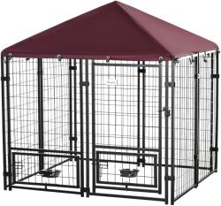 PawHut Cusca Exterior Caini cu Lacăt 2 Boluri Pivotante Acoperiș Detașabil Negru și Roșu Rezistent la Intemperii | Aosom Romania (D02-092)