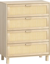 HOMCOM Comodă 4 sertare cannage din ratan dim. 80L x 40l x 103H cm MDF Aspect Lemn Deschis | Aosom Romania (831-378V01ND) Comoda