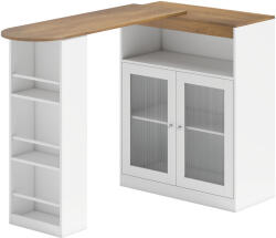 HOMCOM Masă de Bar Extensibilă și Rotativă 360° cu Rafturi Deschise și 2 Uși din Sticlă 150x80x105, 5 cm Alb și Lemn Natural | Aosom Romania (83A-458V00WT)