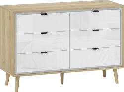 HOMCOM Comodă cu 6 Sertare din Lemn 110x40x75 cm Alb Lucios și Stejar | Aosom Romania (83D-081V00WT) Comoda
