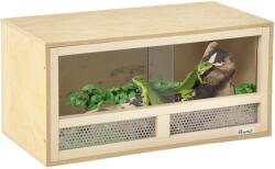 PawHut Terariu din Lemn pentru Reptile cu Uși Glisante din Sticlă și Panouri din Plasă, 60x29.5x29.5 cm, Lemn Natural | Aosom Romania (D40-028V00ND)