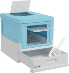 PawHut Litieră pentru Pisici Închisă cu Lopățică, Tavă Detașabilă și 2 Uși, 47.5x35.5x36.7cm, Albastru | Aosom Romania (D31-061V00LB)