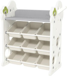 AIYAPLAY Etajeră pentru Copii, Organizator de Depozitare Jucării cu 4 Niveluri și 9 Coșuri, 77x42x94 cm, Crem Alb | Aosom Romania (311-087V00CW)
