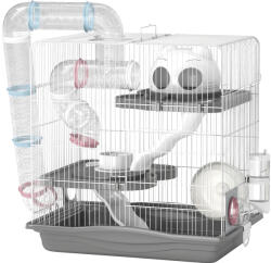 PawHut Cușcă pentru Hamsteri cu 3 Niveluri, Roată de Exerciții, Rezervor de Apă, Bol pentru Hrană, pentru Hamsteri Pitici, 45 x 30 x 45 cm, Gri | Aosom Romania (D51-524V00GY)