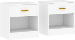 HOMCOM Set de 2 Noptiere Moderne cu Sertar și Raft Deschis din Pal Melaminat, 39x28x41 cm, Alb | Aosom Romania (831-936V80WT)