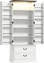 HOMCOM Bufet înalt bucătărie, dulap de bucătărie, LED cu senzor, 2 uși, sertare și rafturi reglabile, 76x39, 5x183cm, alb | Aosom Romania (83A-354V01WT)